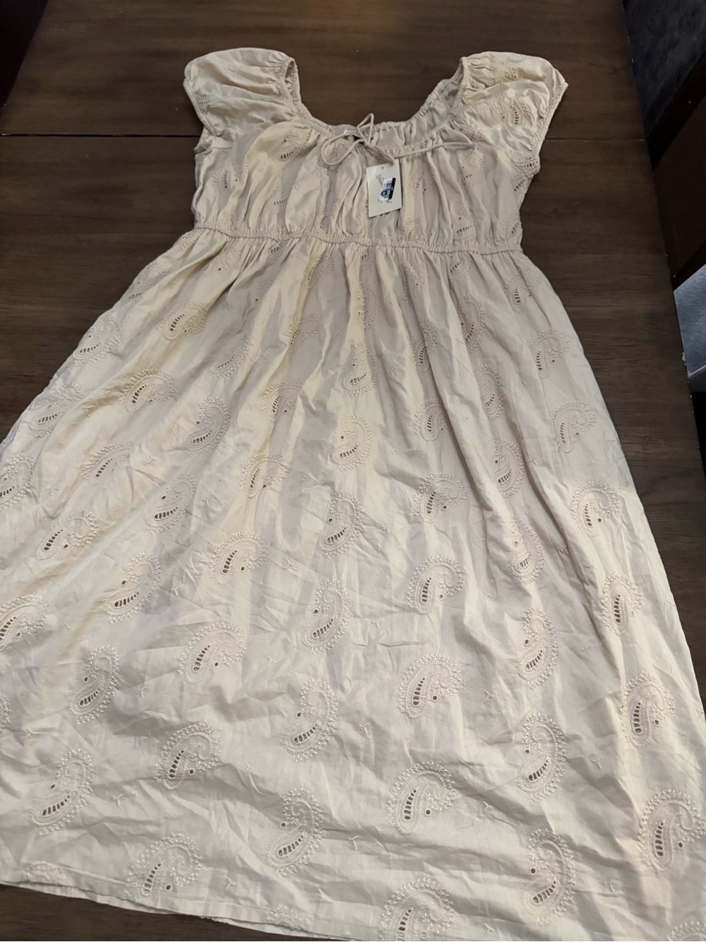 Universal Thread Cream Eyelet Midi Dress with Tie Neck